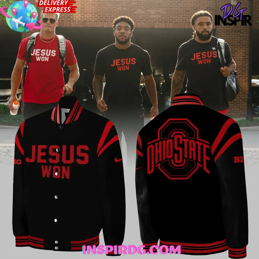 -Ohio State Football Jesus Won 2024 Black Baseball Jacket