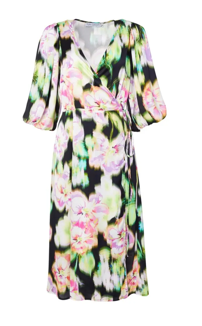 23150- Puff Sleeve Wrap Dress - Kate Cooper