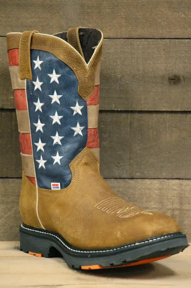 3110 - Rockin Leather Men's American Flag Steel Toe Work Boot