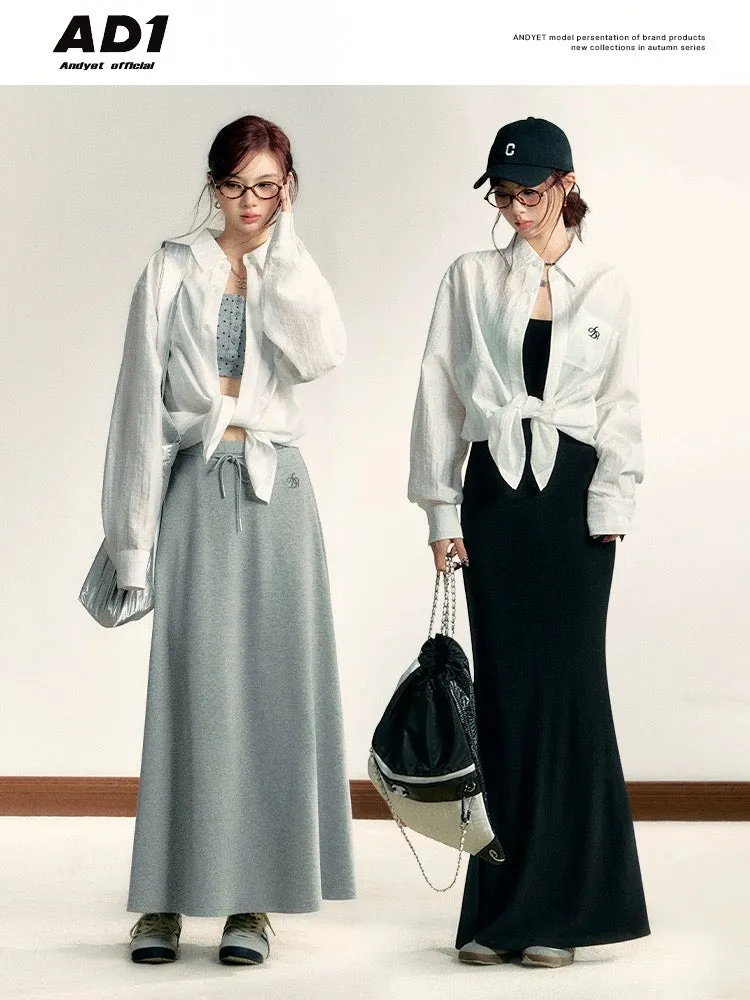 ANDYET AD1 original classic commuter slightly see-through lapel shirt women's versatile long-sleeved thin lazy jacket