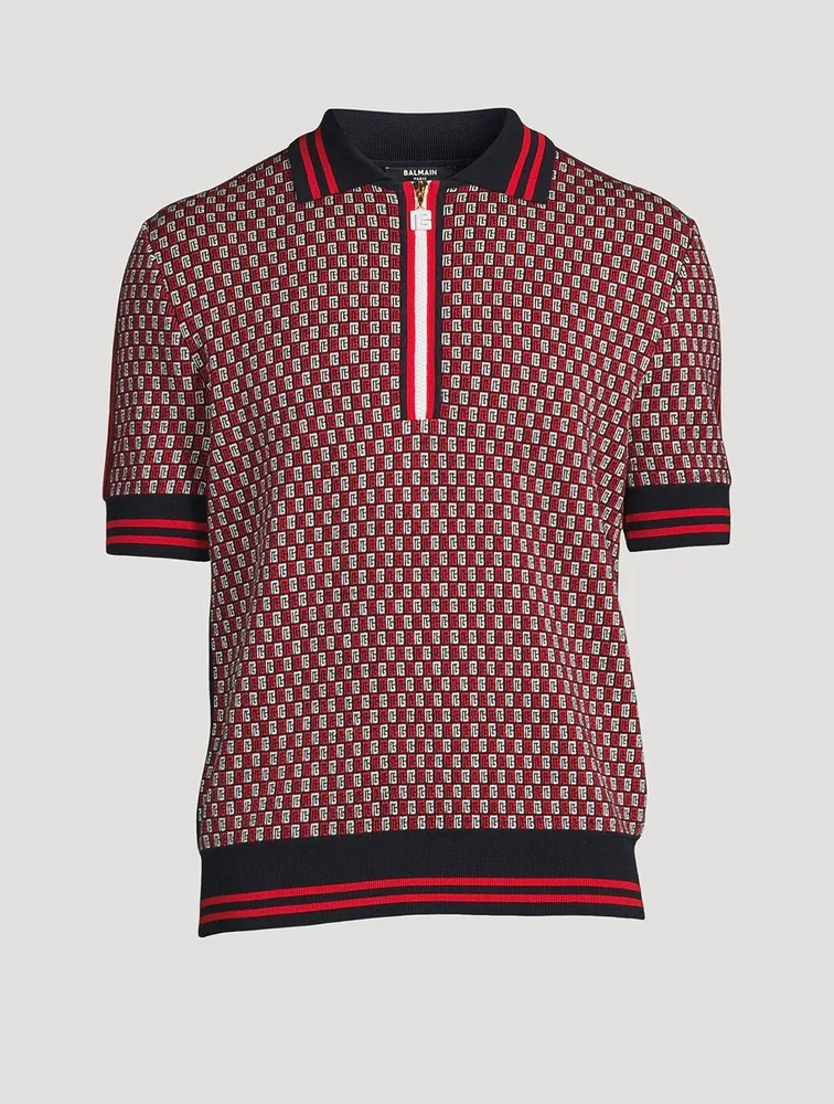 BALMAIN Wool Monogrammed Polo Shirt