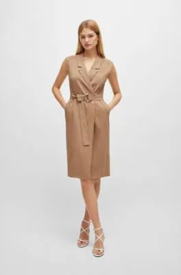 Belted wrap dress in a linen blend