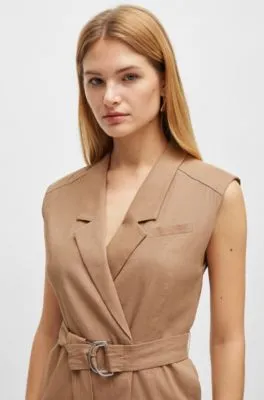 Belted wrap dress in a linen blend