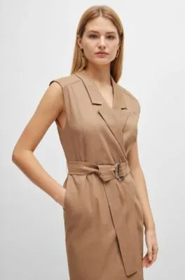 Belted wrap dress in a linen blend