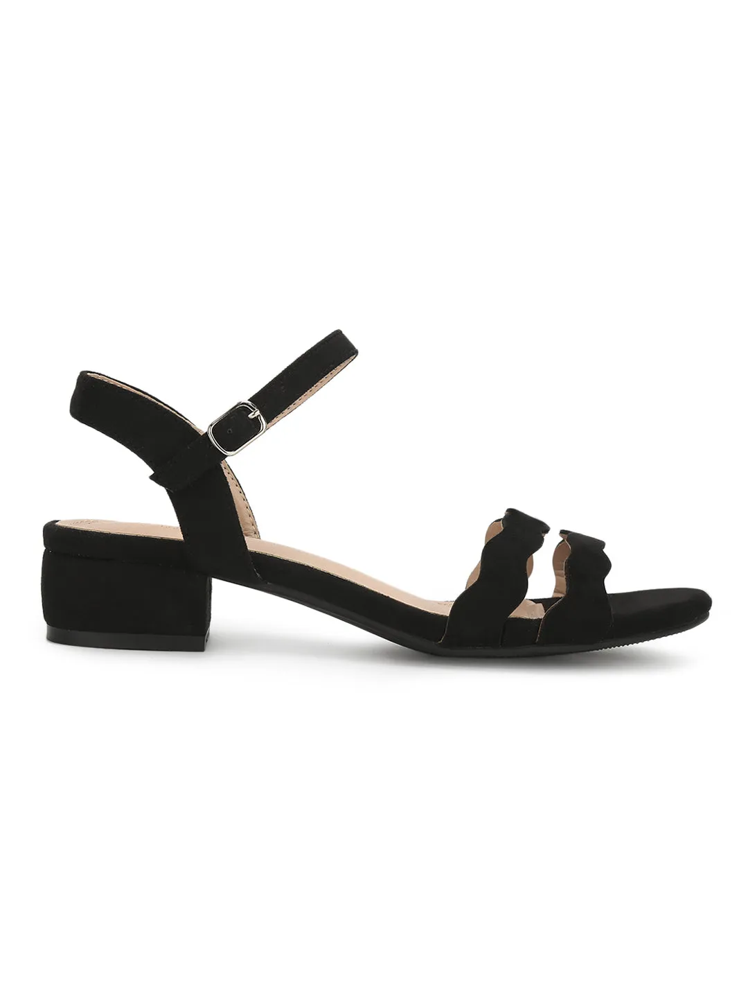 Black Micro Double Strap Low Block Sandals