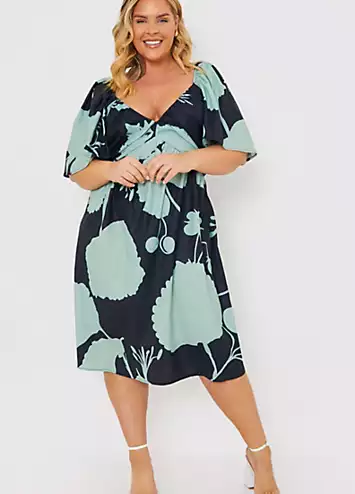 Black Printed Puff Sleeve Functional Wrap Maxi Dress by In The Style x | Look Again