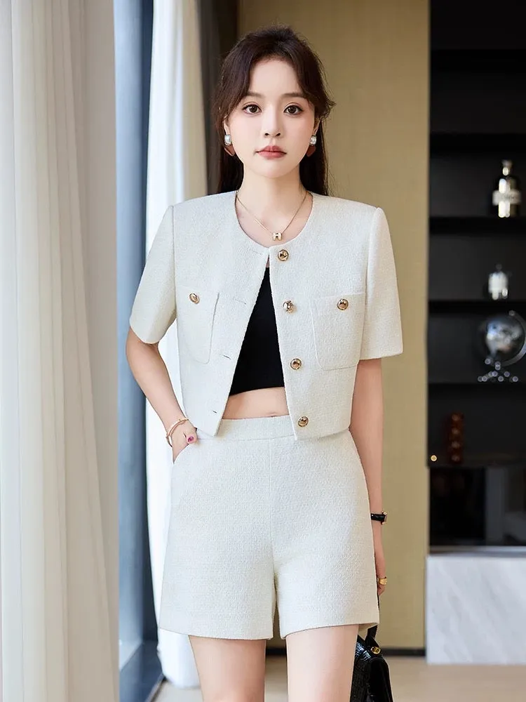 Black small fragrant jacket for women summer 2024 new fashion age-reducing casual small man jacket and shorts two-piece set