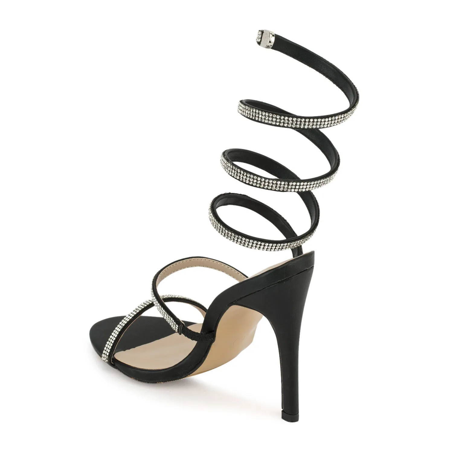 Black Stiletto Jewel Wrap Around Sandals