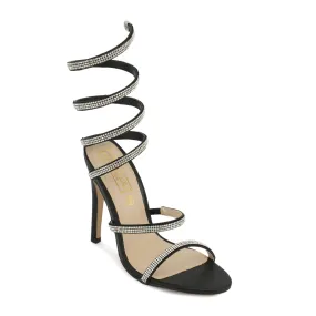 Black Stiletto Jewel Wrap Around Sandals