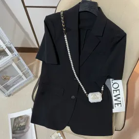 Black thin short-sleeved suit jacket for women 2024 summer new Korean style casual slim and high-end small suit