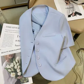 Blue small fragrant style suit jacket for women 2024 summer new Korean fashion casual goddess style slim small suit