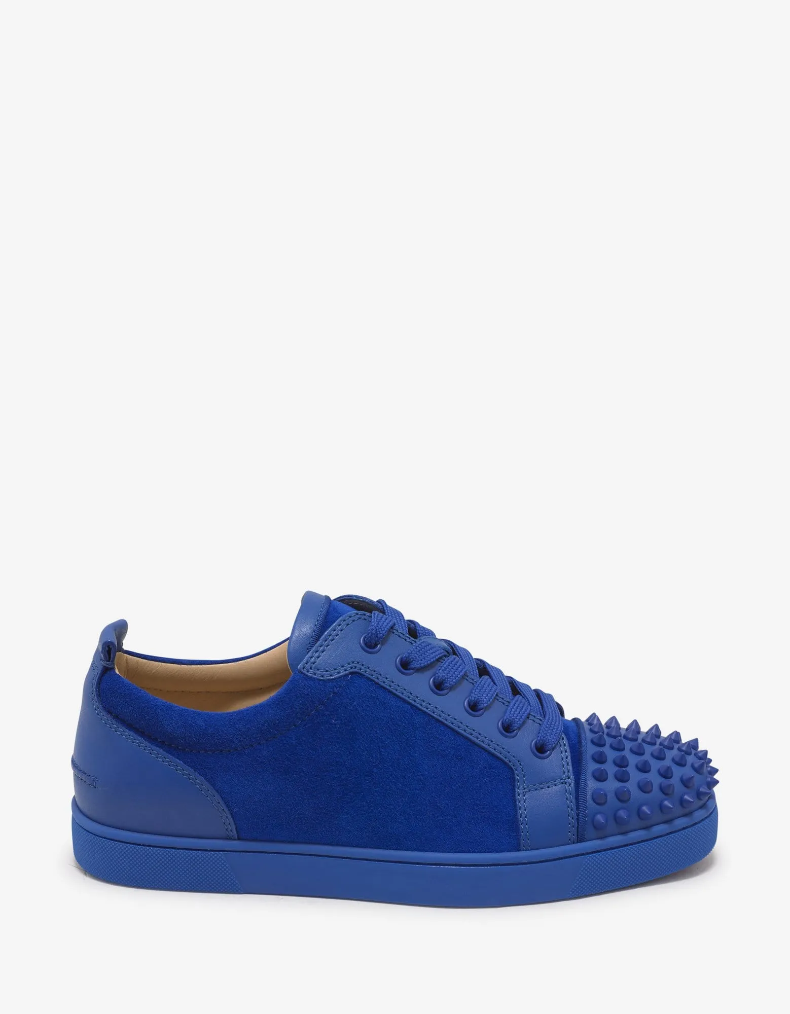 Christian Louboutin Louis Junior Spikes Flat Blue Calf & Suede Trainers