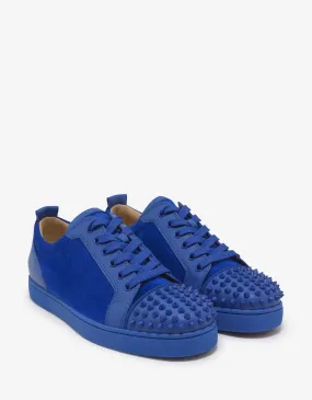 Christian Louboutin Louis Junior Spikes Flat Blue Calf & Suede Trainers