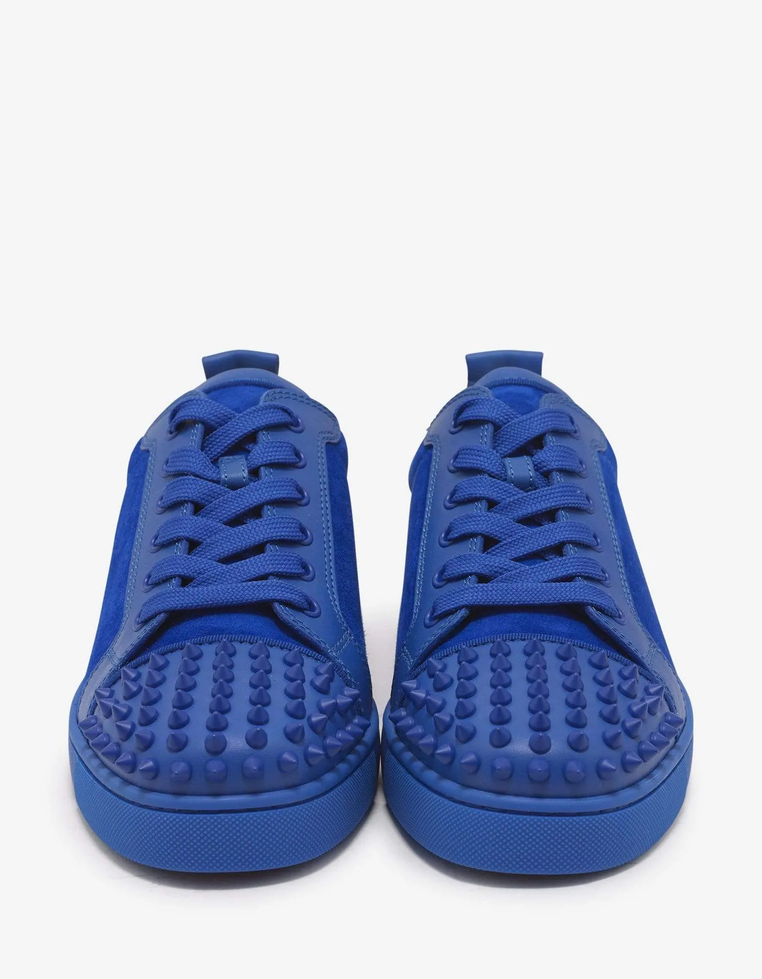 Christian Louboutin Louis Junior Spikes Flat Blue Calf & Suede Trainers