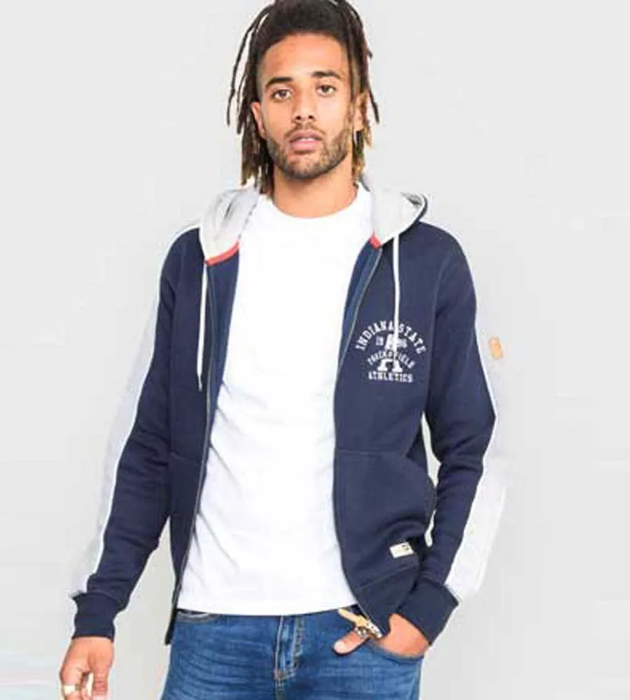 D555 Mens Navy Full Zip Hoodie With Chest Embroidery (EATON)