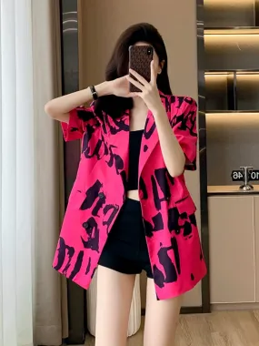 Fashionable short-sleeved suit jacket for women 2024 summer new style high-end personalized tops with western style casual suits