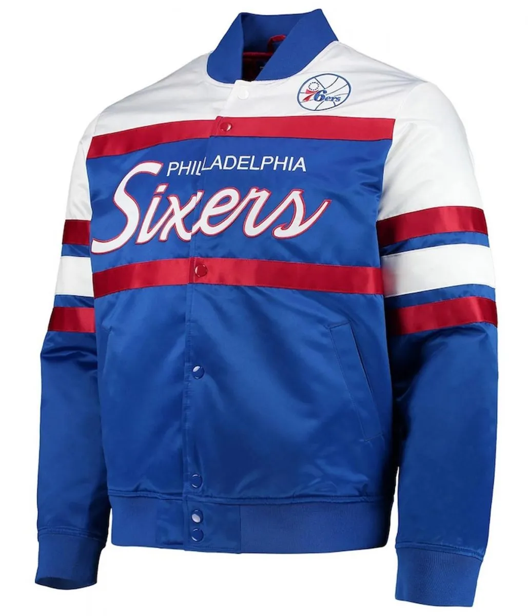 Hardwood Classics Script Philadelphia 76ers Royal Satin Full-Snap Jacket