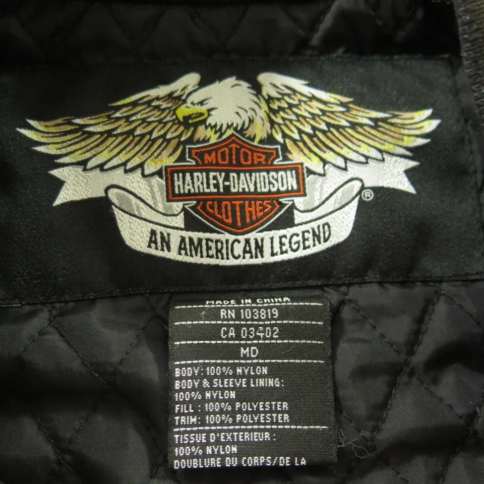 Harley Davidson Embroidered Chicago Jacket Medium Motorcycle retro Black Nylon