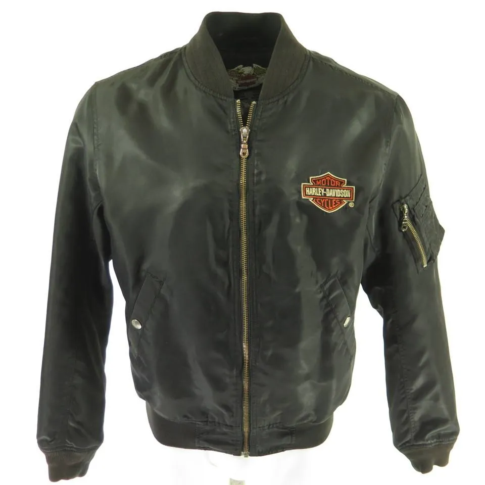 Harley Davidson Embroidered Chicago Jacket Medium Motorcycle retro Black Nylon