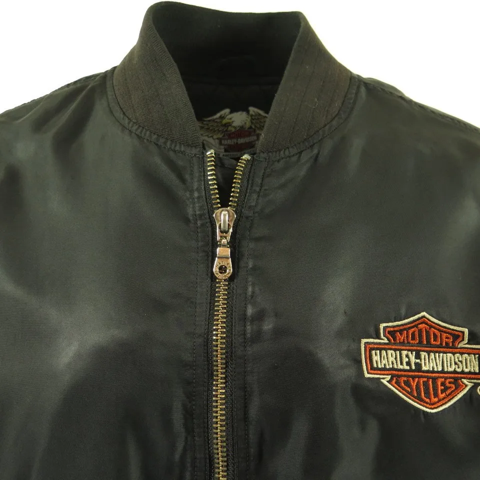 Harley Davidson Embroidered Chicago Jacket Medium Motorcycle retro Black Nylon