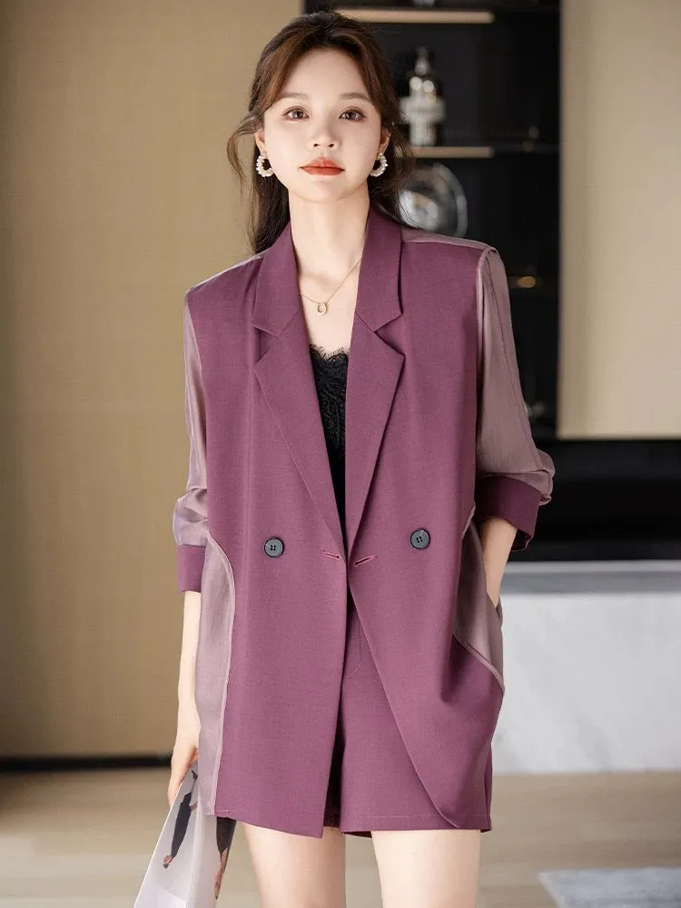 High-end small suit shorts two-piece suit for women summer thin 2024 Korean version large size casual suit jacket for women