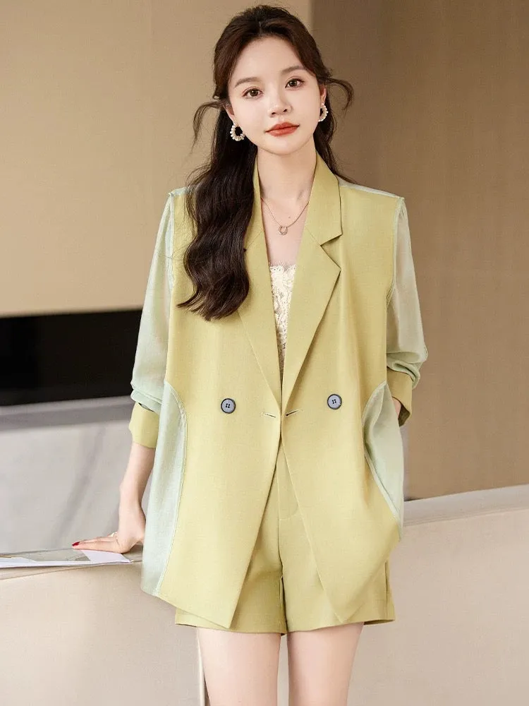 High-end small suit shorts two-piece suit for women summer thin 2024 Korean version large size casual suit jacket for women