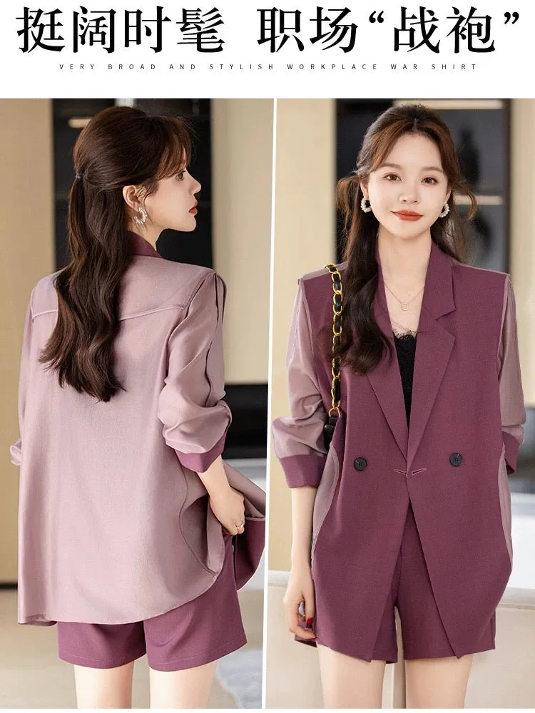 High-end small suit shorts two-piece suit for women summer thin 2024 Korean version large size casual suit jacket for women