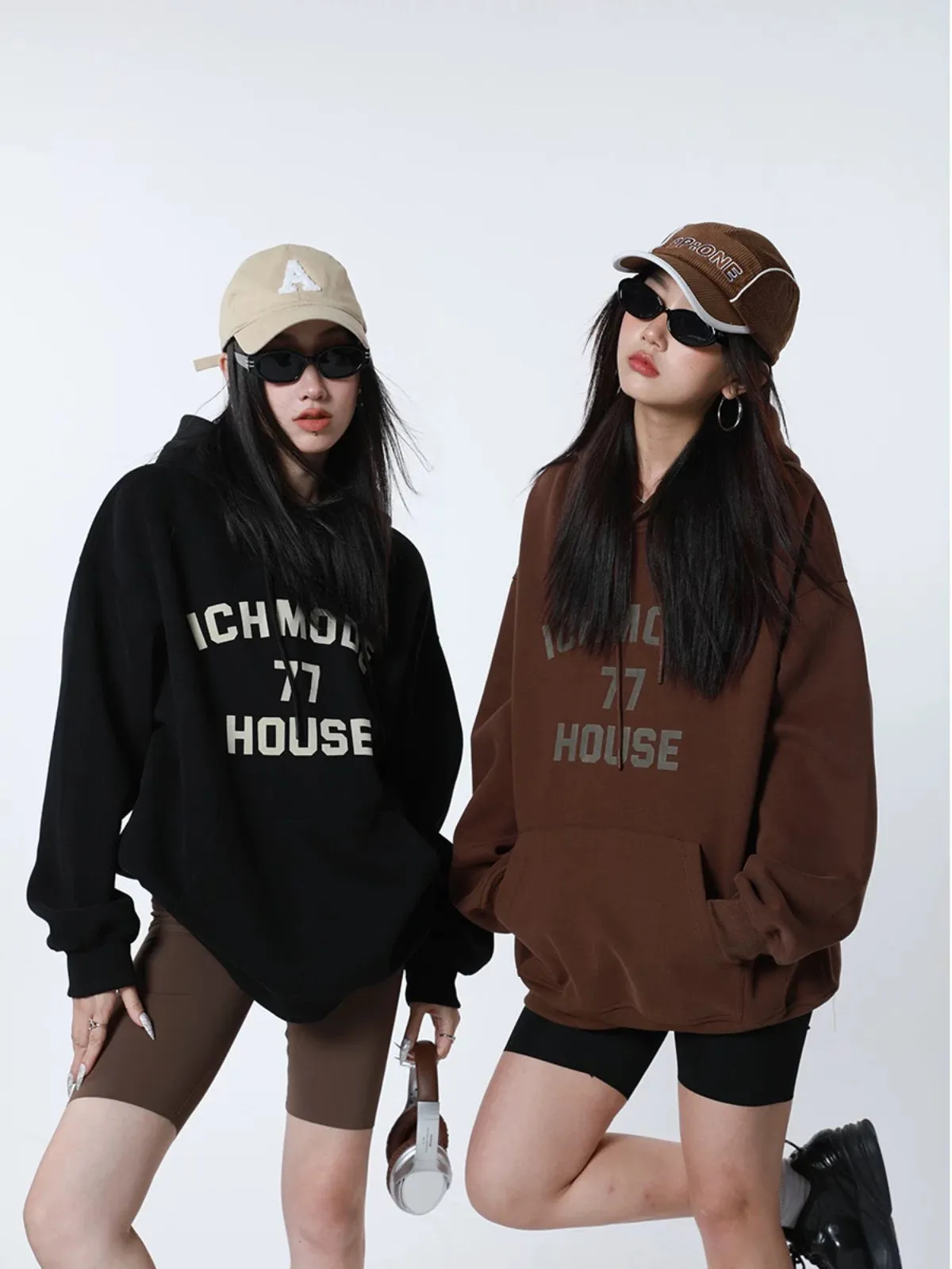 ICH MODE American heavyweight hooded sweatshirt women's 2024 spring, autumn and winter letter loose long-sleeved black jacket to