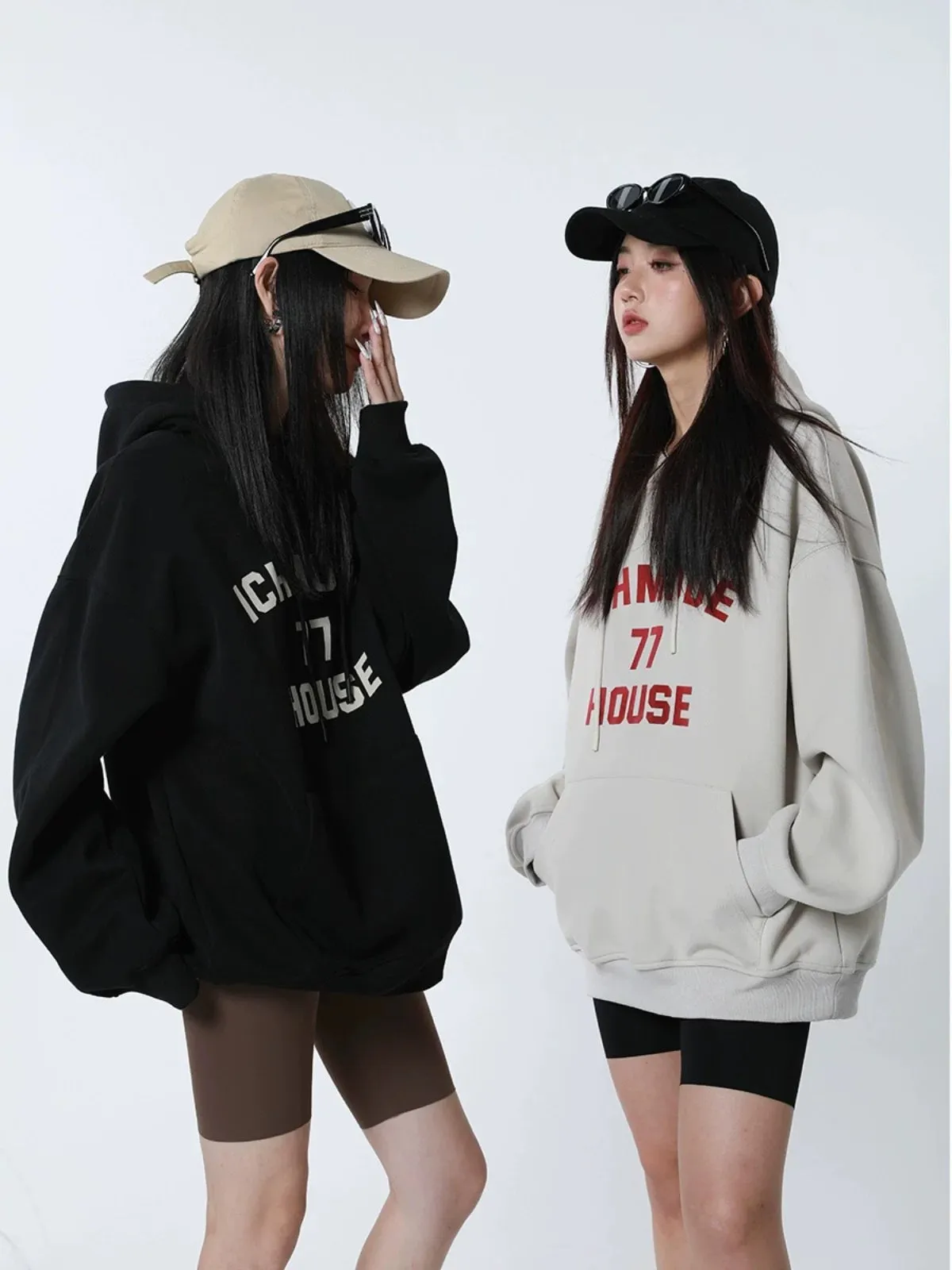 ICH MODE American heavyweight hooded sweatshirt women's 2024 spring, autumn and winter letter loose long-sleeved black jacket to