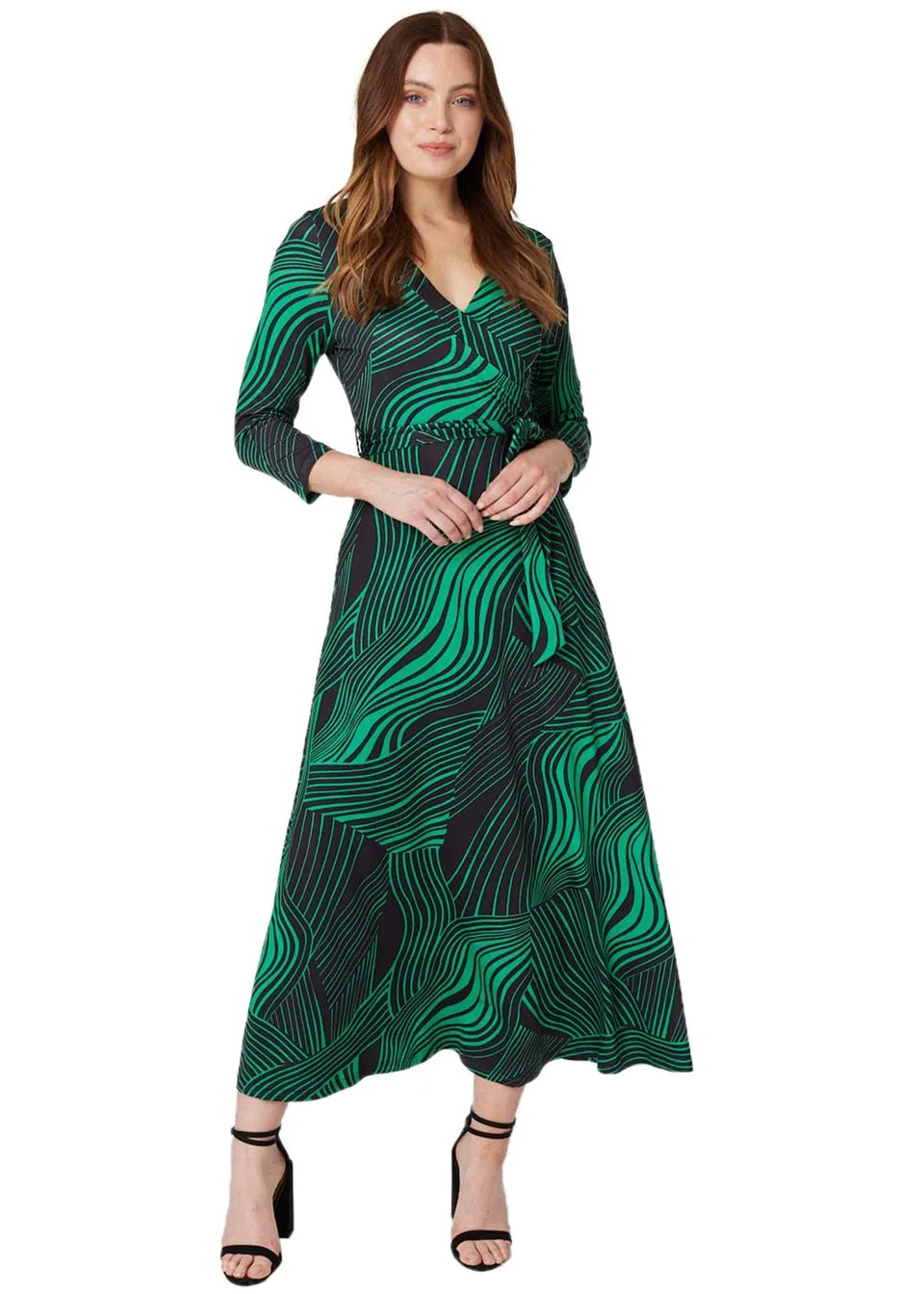 Izabel London Green Abstract Print Maxi Wrap Dress