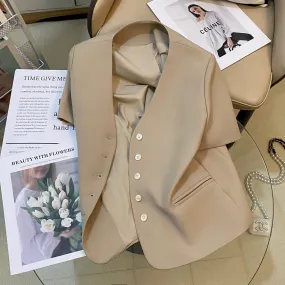 Khaki small fragrant style suit jacket for women 2024 summer new Korean style fashion casual light luxury commuting small suit