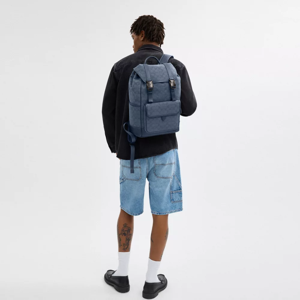 LEAGUE FLAP BACKPACK IN SIGNATURE CANVAS JACQUARD