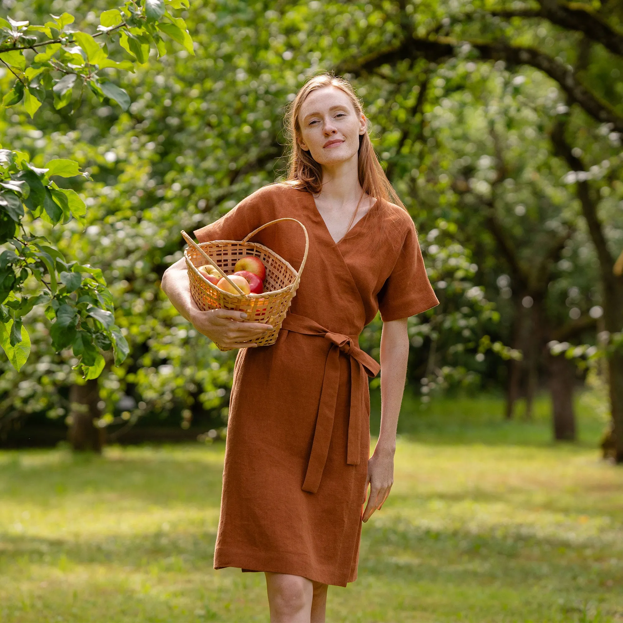 Linen Wrap Dress Eliana Almond Brown