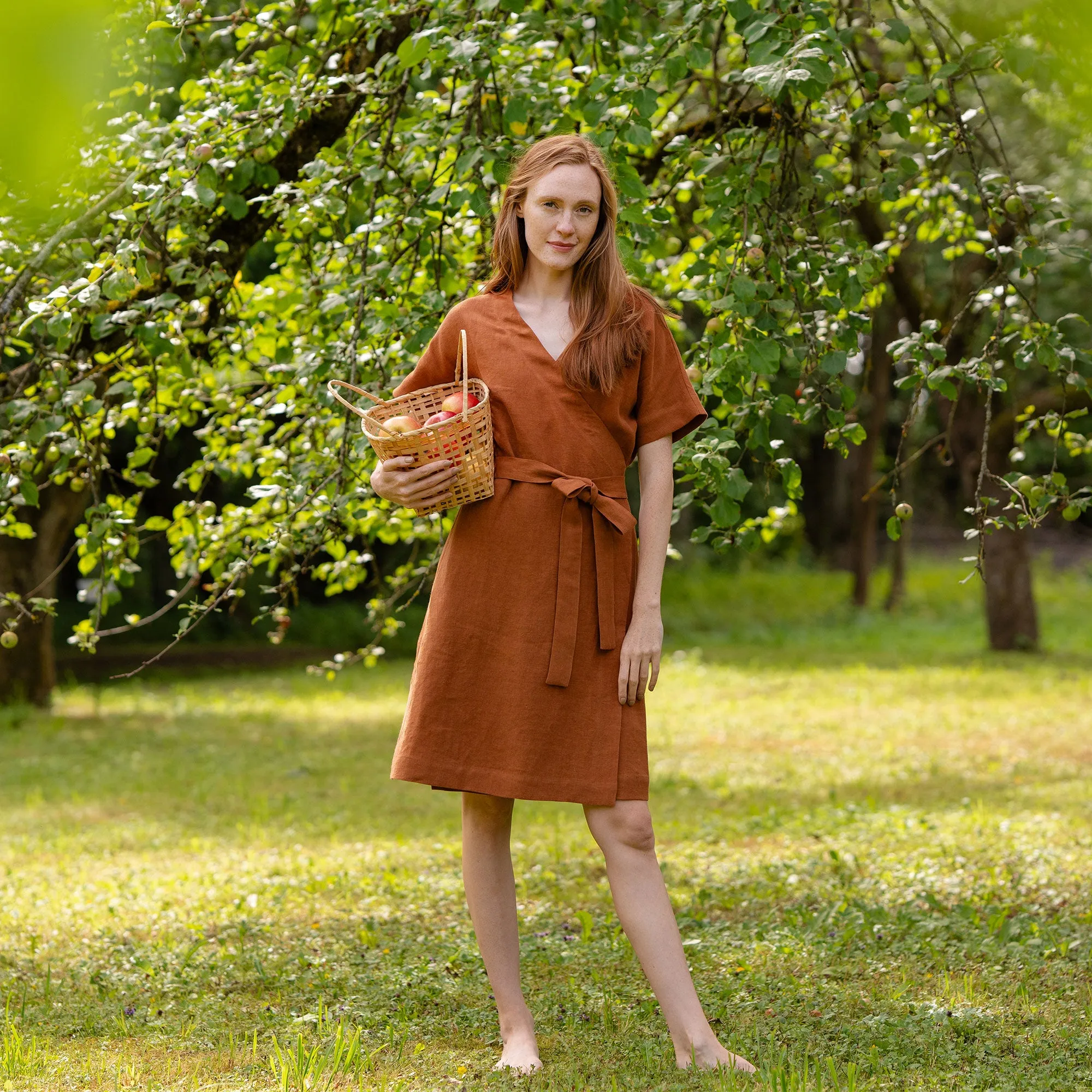 Linen Wrap Dress Eliana Almond Brown