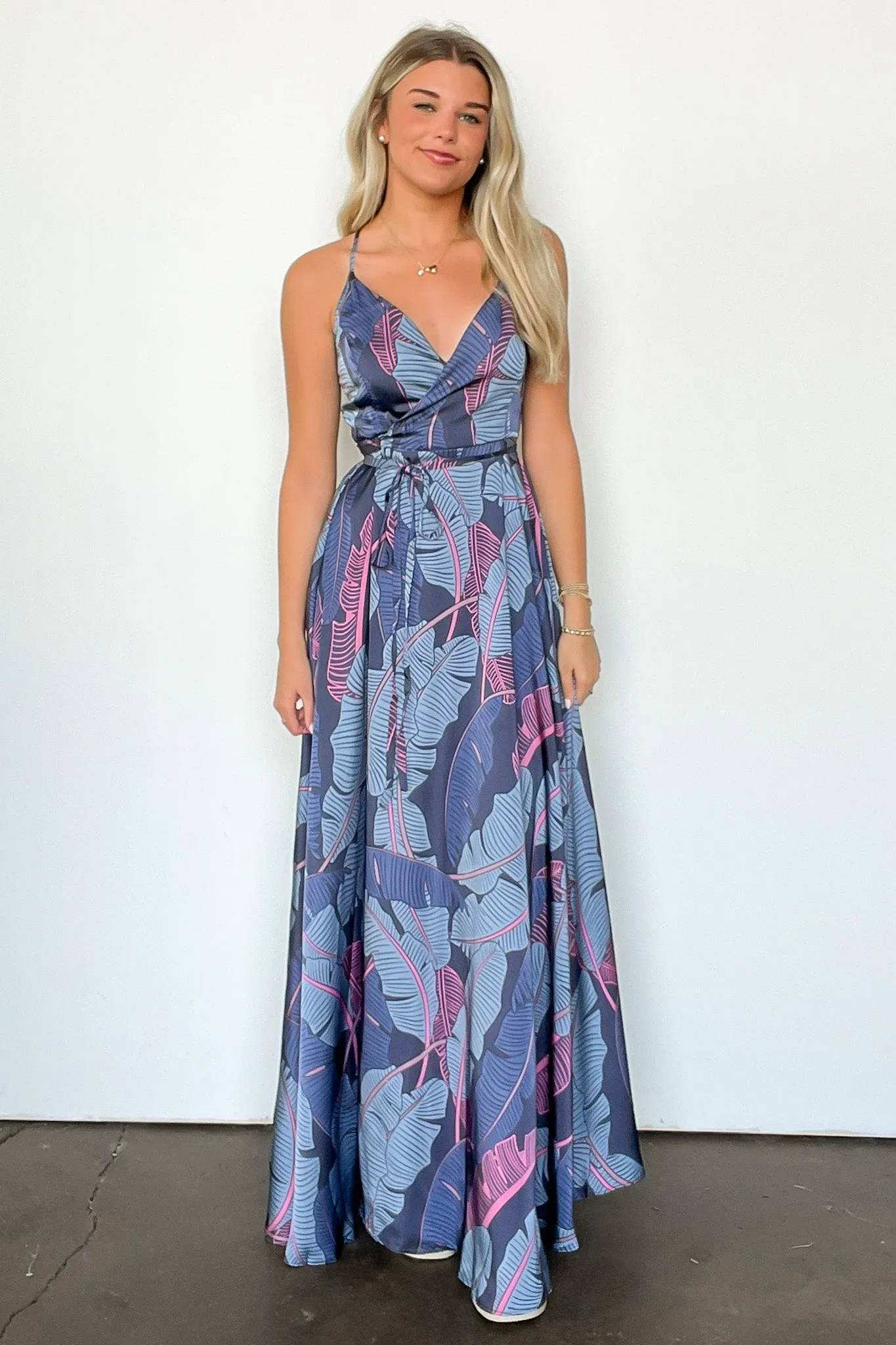 Lovely Mindset Leaf Print Wrap Maxi Dress