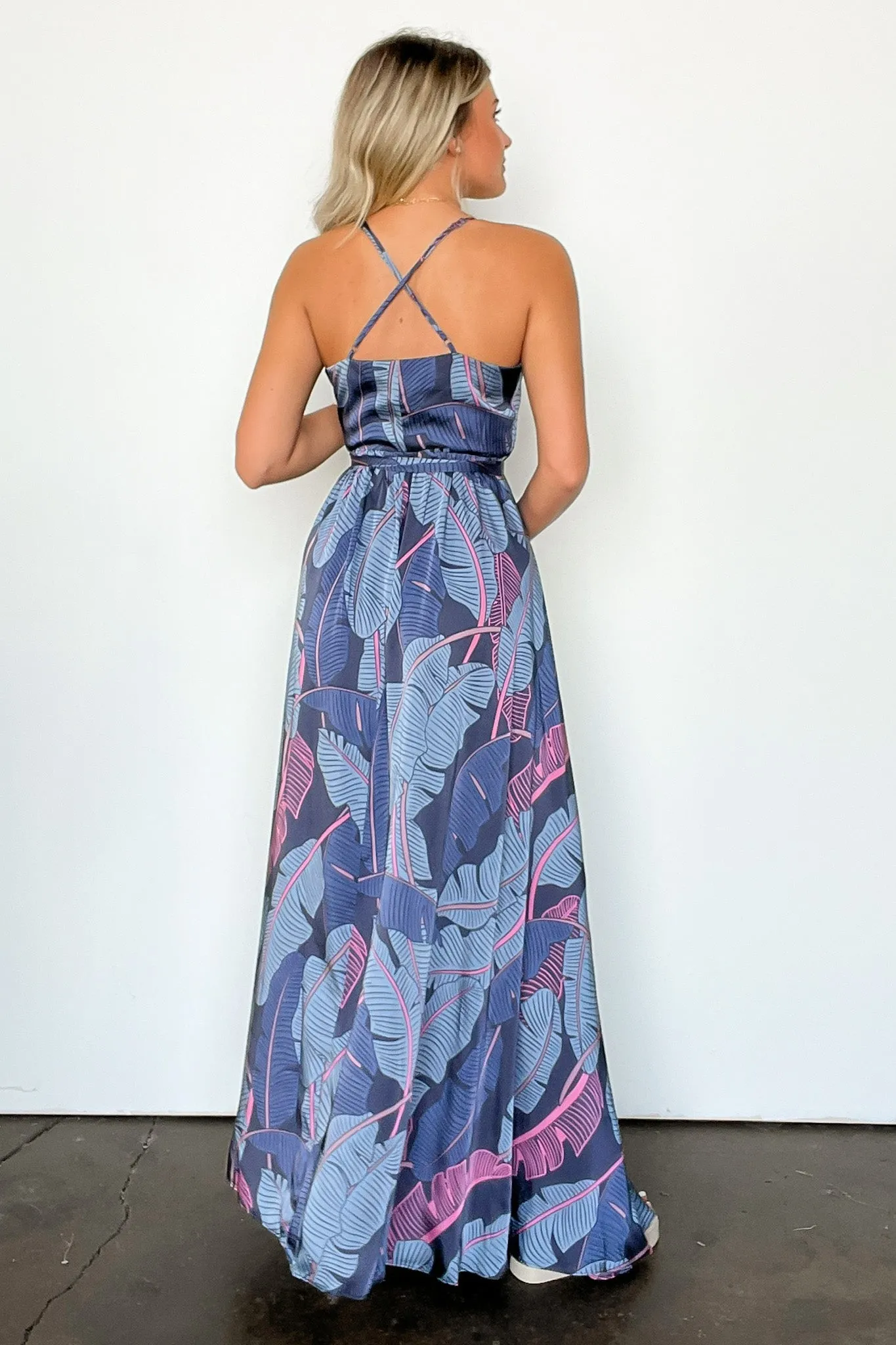 Lovely Mindset Leaf Print Wrap Maxi Dress