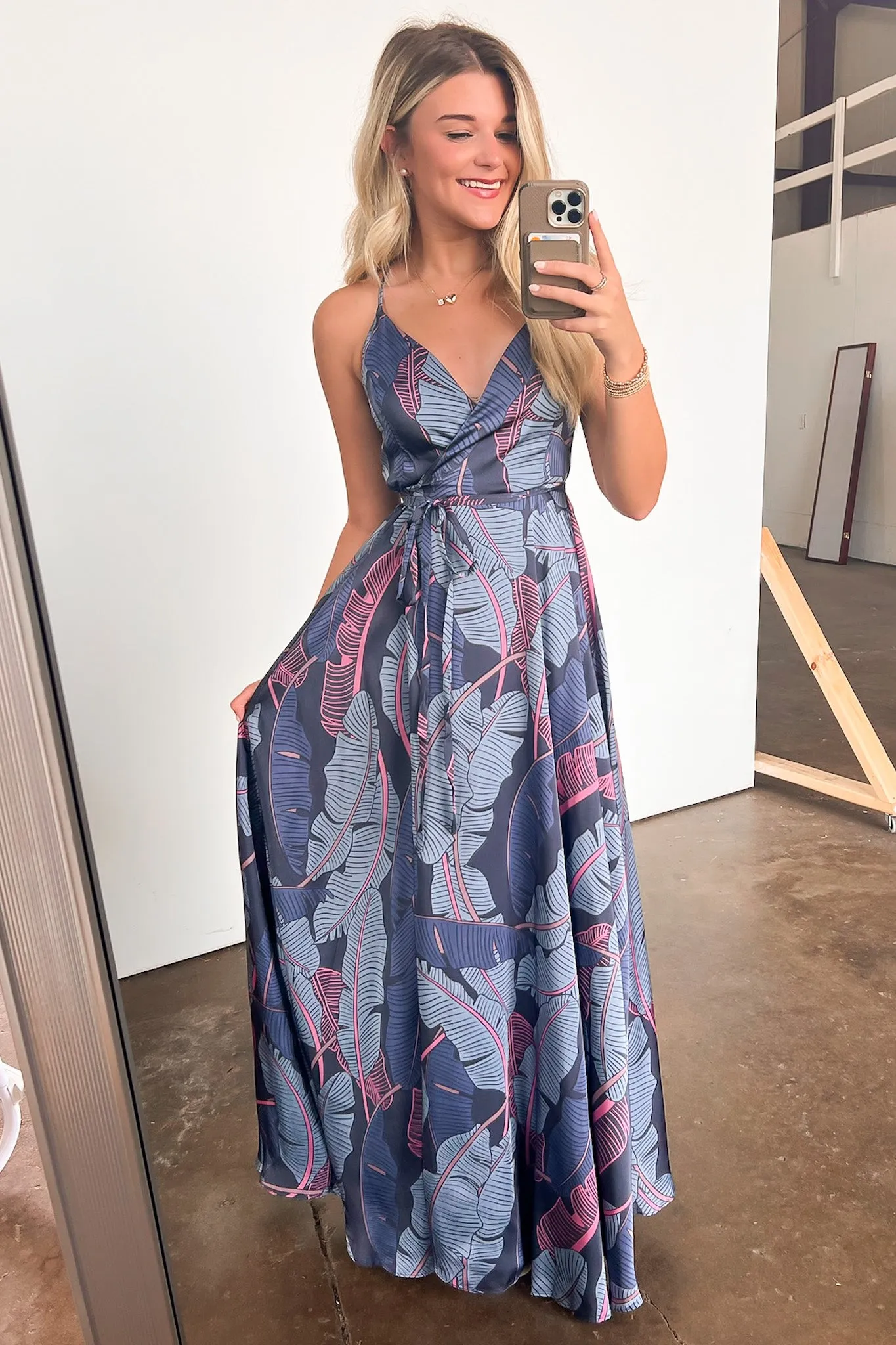 Lovely Mindset Leaf Print Wrap Maxi Dress