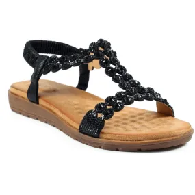 Lunar Ashfield Black Diamante T-Bar Sandals