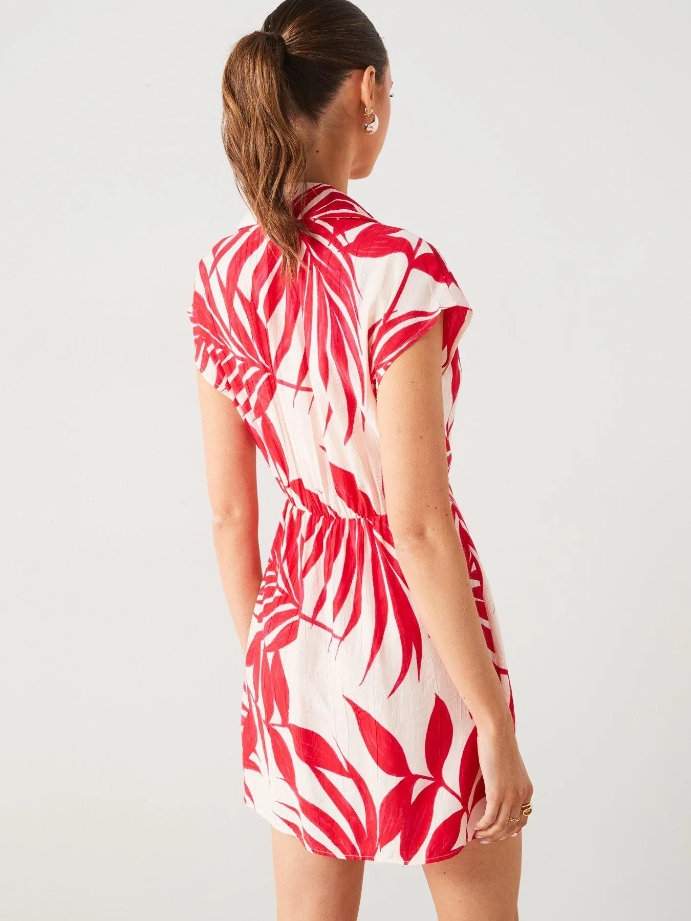 Mango Red Leaf Print Wrap Mini Dress