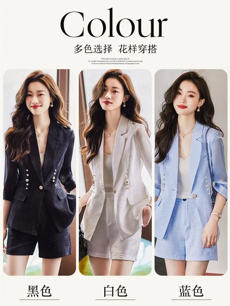 Mesh sleeve suit jacket for women summer 2024 new professional wear temperament goddess style casual shorts suit suit