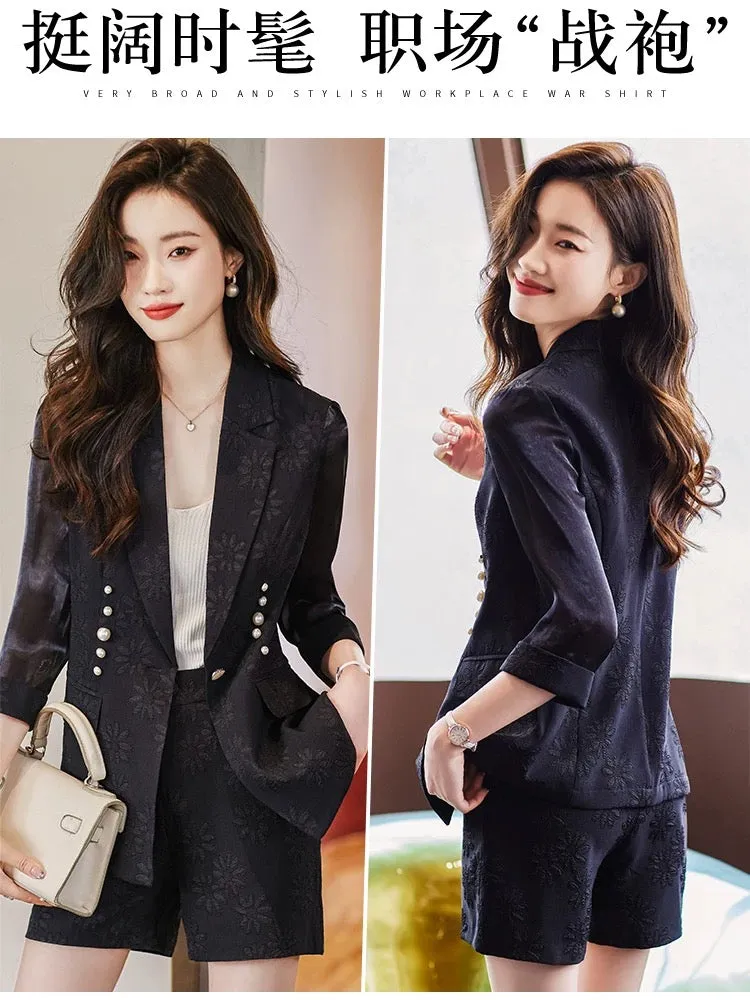 Mesh sleeve suit jacket for women summer 2024 new professional wear temperament goddess style casual shorts suit suit