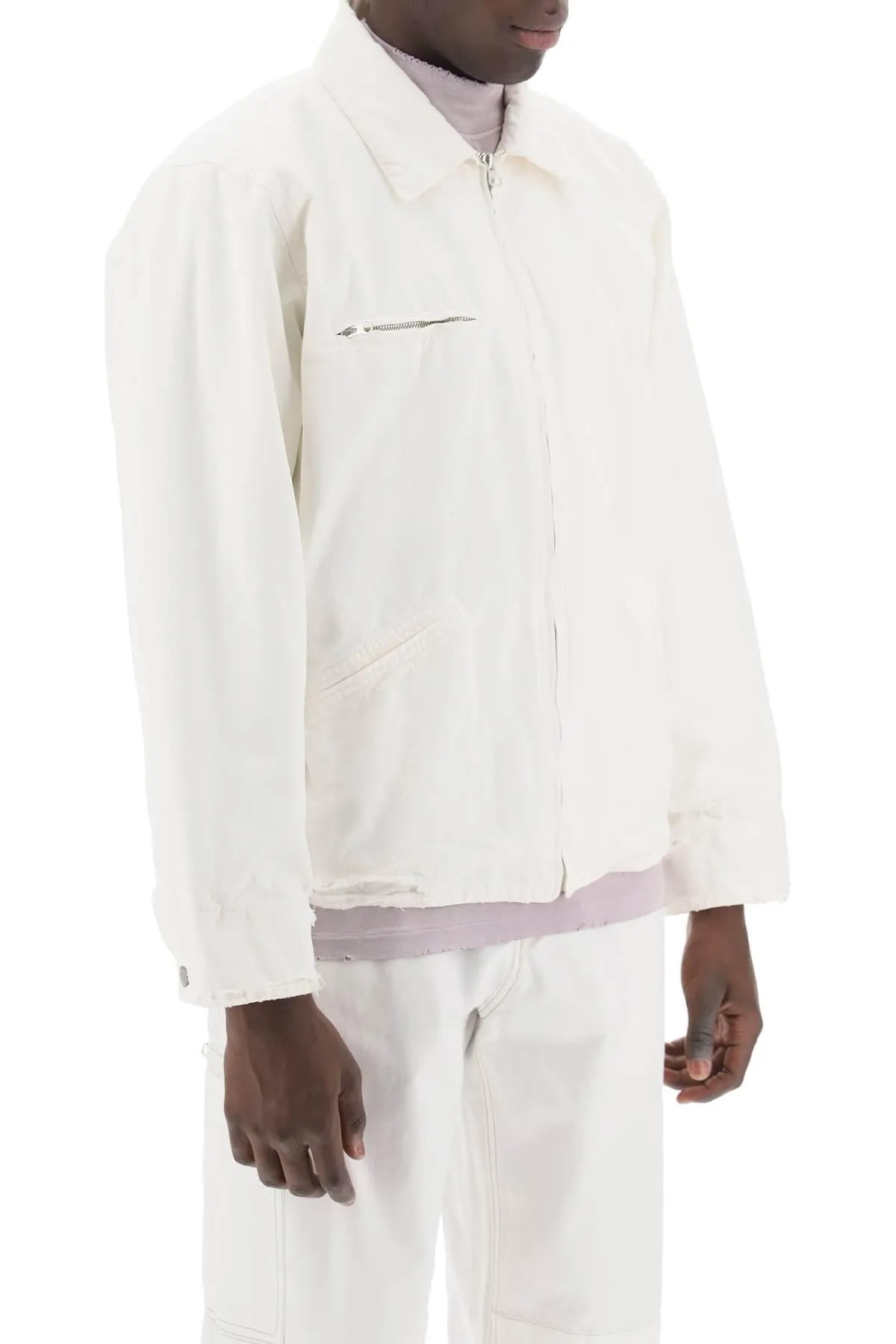 Mm6 Maison Margiela    Mm6 Maison Margiela Distressed Cotton Canvas Jacket