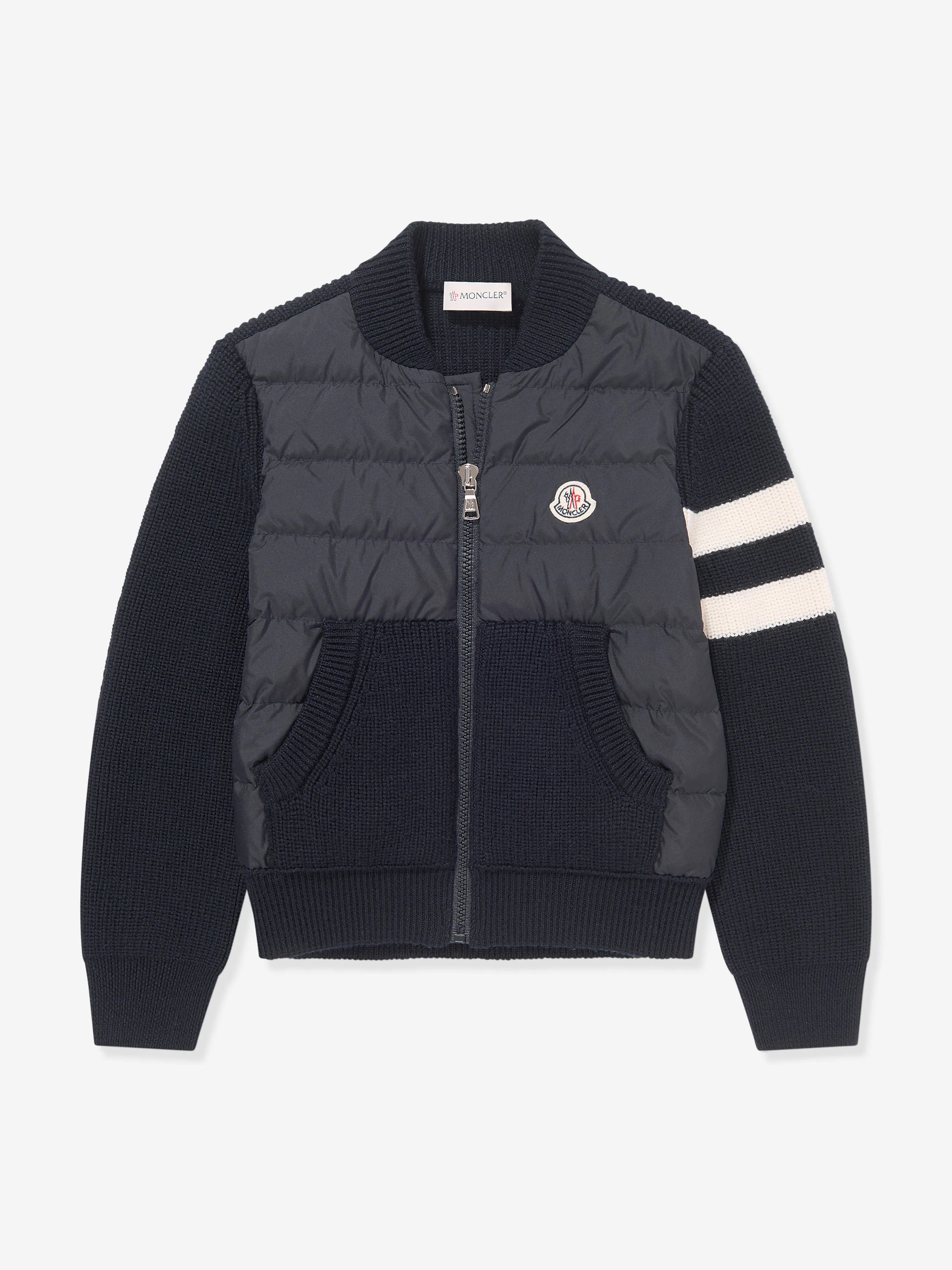 Moncler Enfant Boys Down And Wool Knitted Zip Up Top in Navy