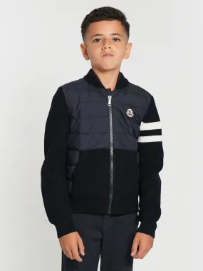 Moncler Enfant Boys Down And Wool Knitted Zip Up Top in Navy