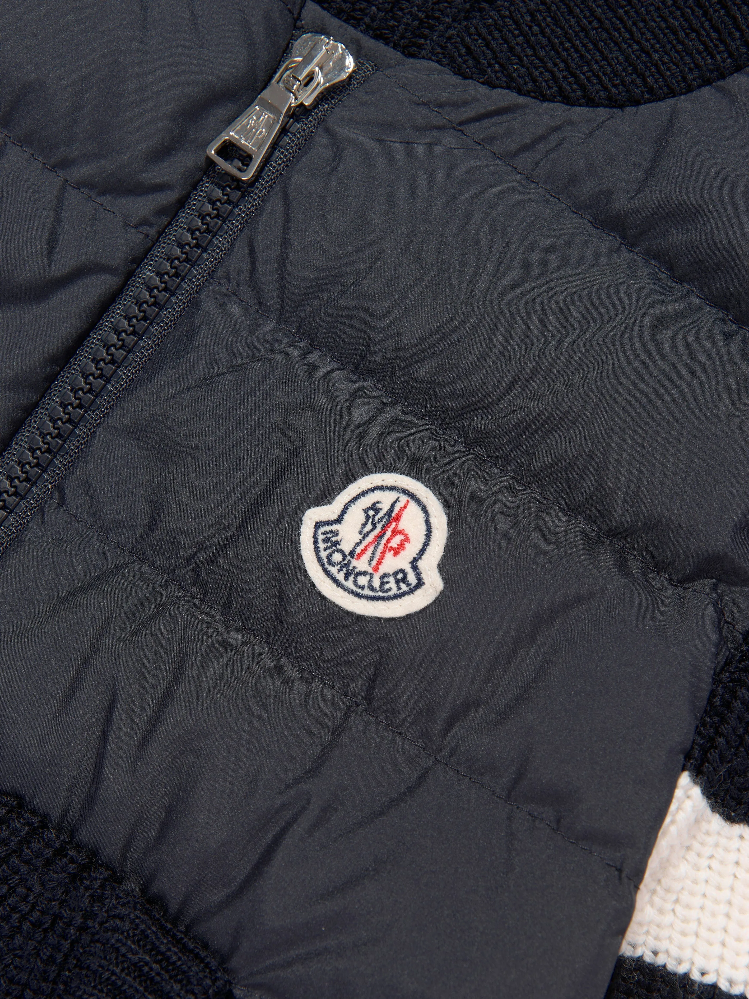 Moncler Enfant Boys Down And Wool Knitted Zip Up Top in Navy