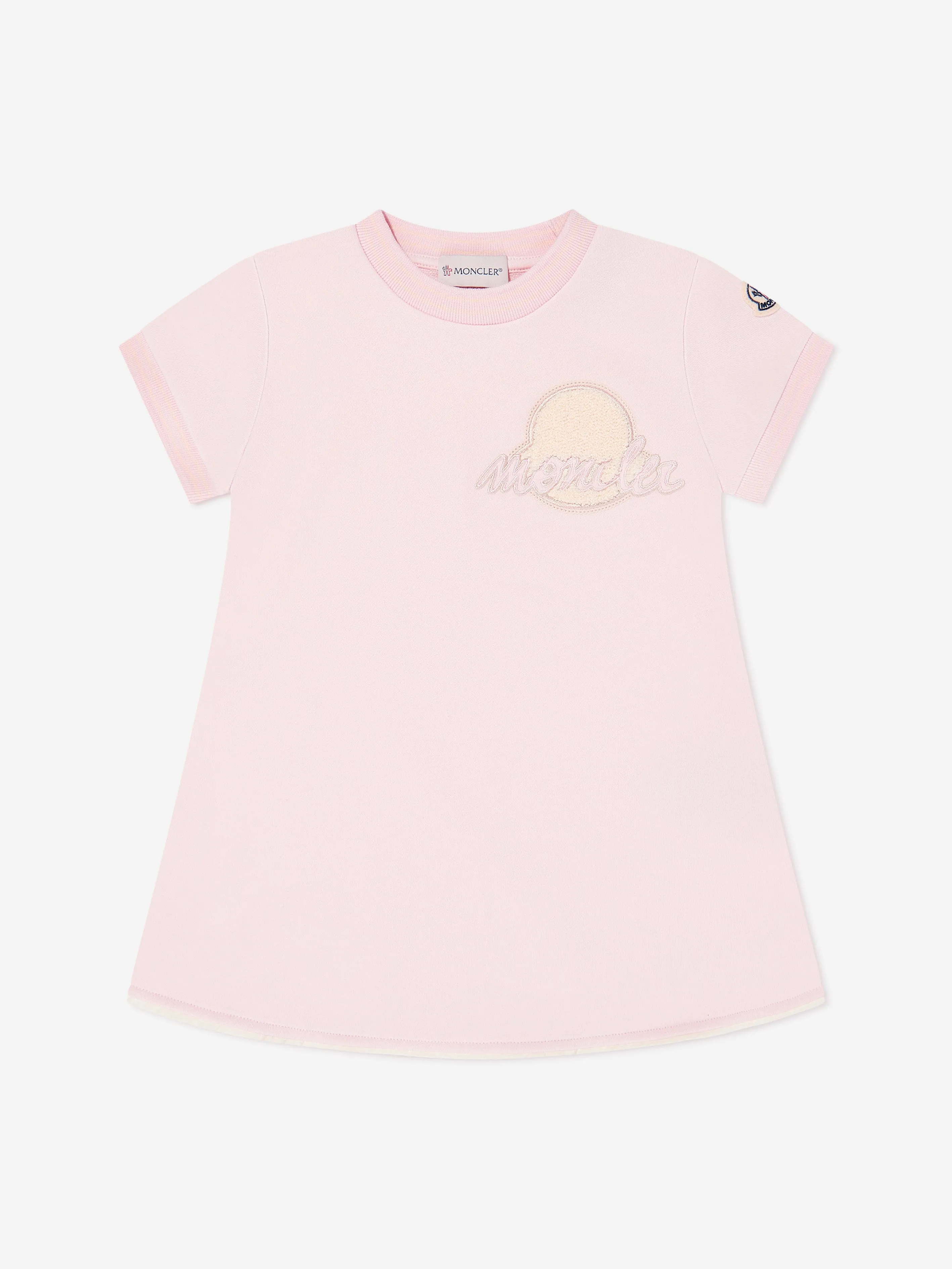 Moncler Enfant Girls Fit and Flare Logo Dress in Pink