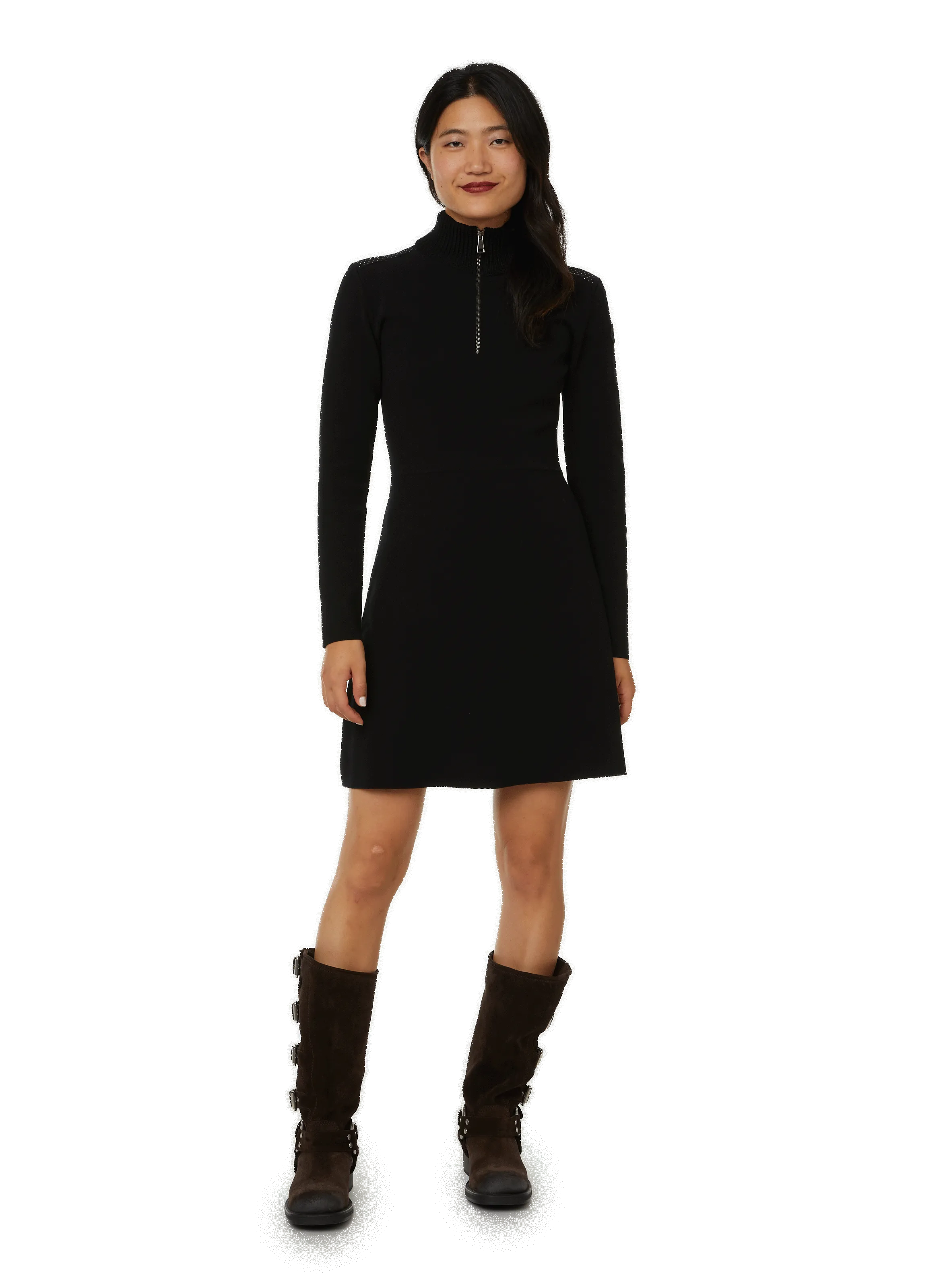 MONCLER  Fitted zip-neck dress - Black