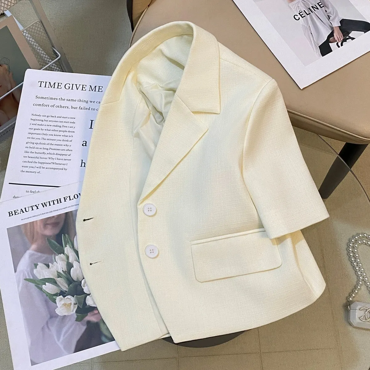 Off-white small fragrant style suit jacket for women 2024 summer new trend lady style fashionable temperament versatile top