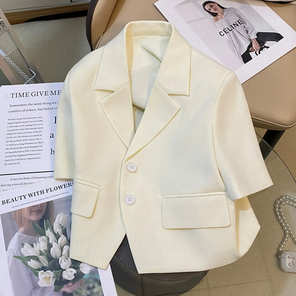 Off-white small fragrant style suit jacket for women 2024 summer new trend lady style fashionable temperament versatile top