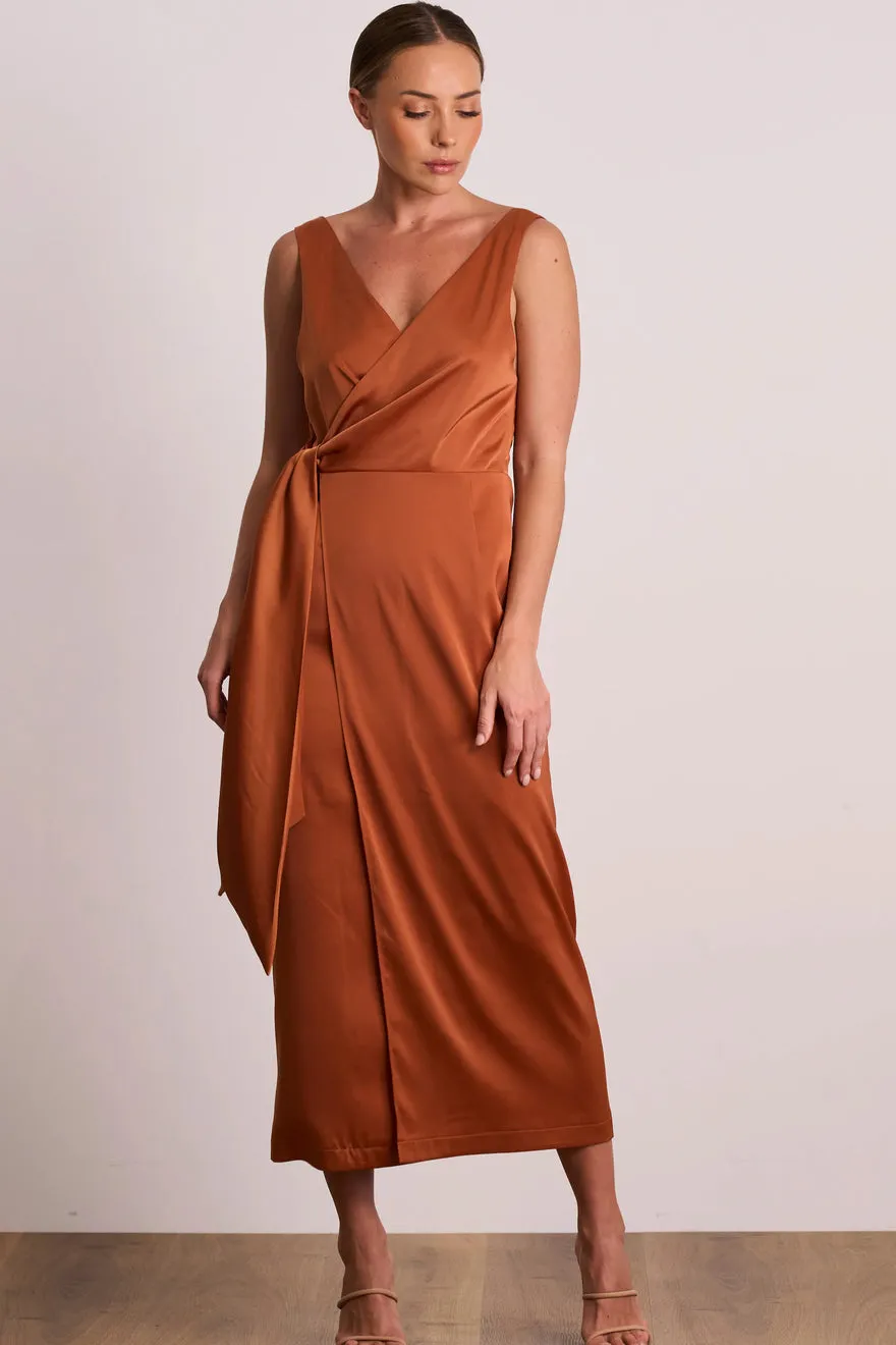 ----Pasduchas   ----Dreamland Wrap Midi Dress - Caramel ---